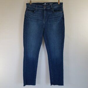 7 For All Mankind Roxanne Ankle Jeans SZ 32 Stretch 34x27 Skinny Distressed Hem